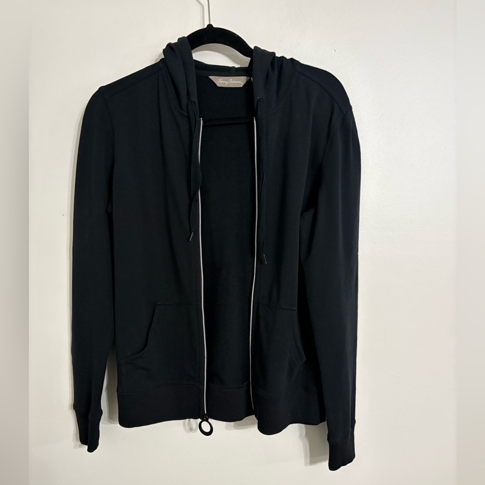 Tommy Bahama Black Knit Full Zip Hoodie with eyelet Hood details SIZE SMALL